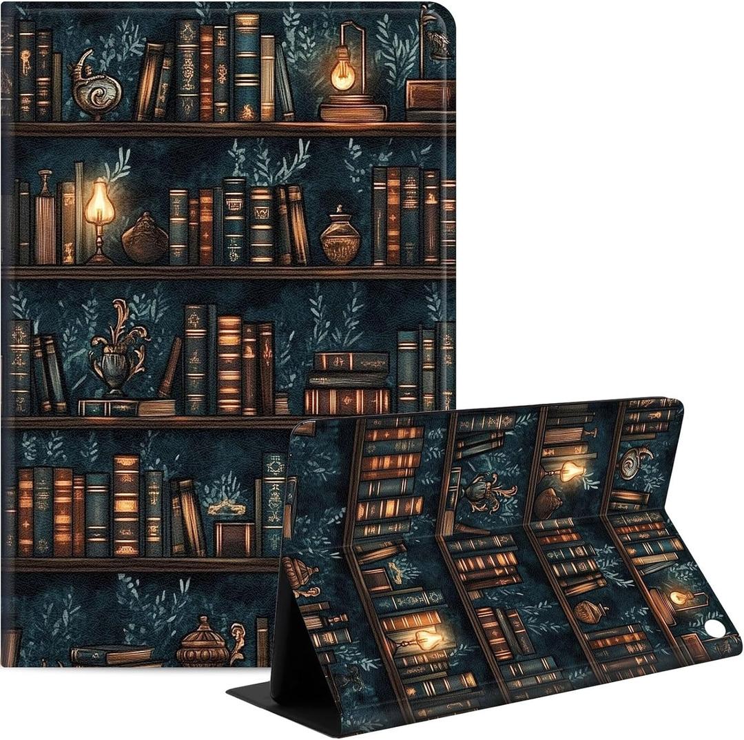 Case Fits Kindle Fire HD 8 & 8 Plus Tablet(12th/10th Generation, 2024/2022/2020 Release) 8", Slim PU Leather Stand Cover with Auto Wake/Sleep, Multi-Angle Viewing, Drawn Bookshelves