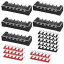 Screw Terminal Block, 25A Covered 6 Position Dual Row, 6 Position Pre-Insulated Terminal Barrier Strips (5PCS 25A 6P+10PCS Wiring Strips)