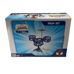 Lexibook, Spider-Man, Electronic Set for Children, Musical Toy Game, Realistic Drum Sound, 8-Keys Keyboard, MP3 Plug, seat Included, Blue/red, K610SP