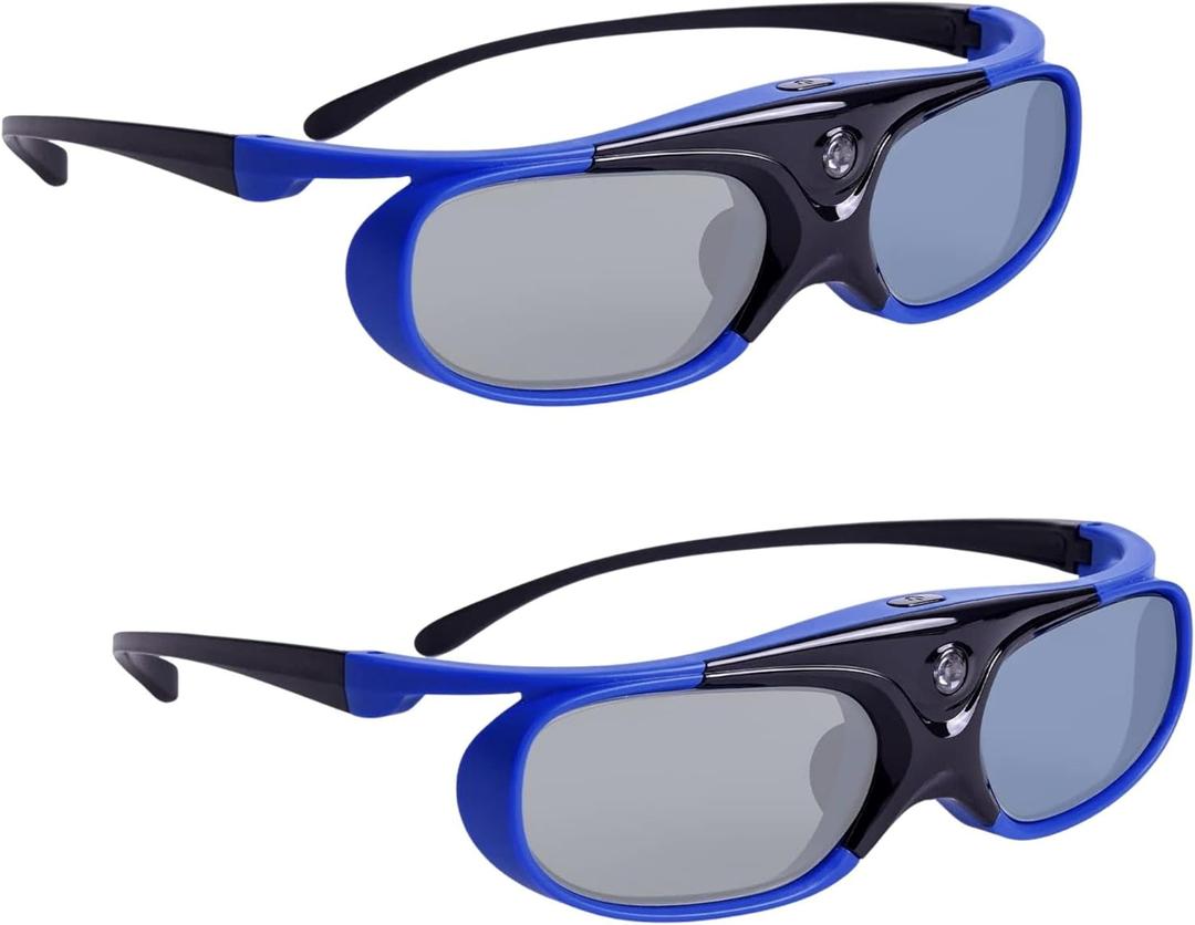 Sintron 2X ST08-DLP 3D Active DLP-Link Glasses Eyewear Rechargeable - 144Hz for 3D-Ready DLP Projectors Including Optoma, BenQ, Acer, Dell, Viewsonic, Vivitek, Sharp, LG, NEC, Mitsubishi (Blue)