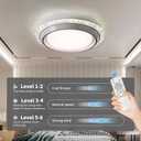 AHAWILL 19.29'' Bladeless Ceiling Fan with Light,Modern Crystal Ceiling Fan with Remote Control,Enclosed Flush Mount Fandelier,6 Wind Speed,Dimmable LED,White,for Bedroom Kitchen Dining Room, 19.69 inches