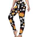 Halloween Pumpkin Spider Web Print Stretch Peach Butt Stretch Leggings (Medium)