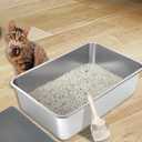 UWANGPET Stainless Steel Cat Litter Box,Odour Proof Litter Pan, Non-Stick, Easy to Clean, Rust Resistant, Non-Slip Rubber Feet
