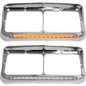 Grandroad auto Headlight Bezels Chrome w/Visor 12" LED Light Strip Replacement for 4x6 Lights Kenworth T400 T600 T800 W900B W900L Peterbilt 378 379 Western Star 4900 Freightliner, White Light