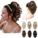 REECHO 12" Ponytail Extension, Classic Loose Curly Wavy Claw Clip Pony tails Hair Extensions Hairpieces for Women - Chestnut Brown with Highlights