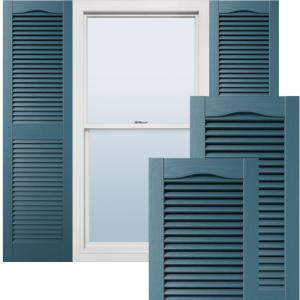 Ekena Millwork Lifetime Vinyl LL1S14X05500MB Standard Cathedral Top Center Mullion, Open Louver Vinyl Shutters, w/Installation Shutter-Lok's & Matching Screws (Per Pair), 14 1/2"Wx55"H, Midnight Blue, 14.5-in. W x 55-in. H