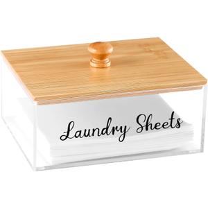 Acrylic Laundry Sheet Holder with Bamboo Lid, Laundry Detergent Sheet Container/Holder/Dispenser, laundry Room Organization and Storage