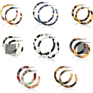 Zodaca Resin Tortoise Shell Hoop Earrings for Women (8 Pairs)