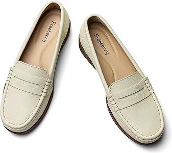 Women's Comfortable Leather Penny Loafers Slip On Business Casual Dress Shoes Lightweight Office Work Flats Everyday Walking Shoes for Women 6.5