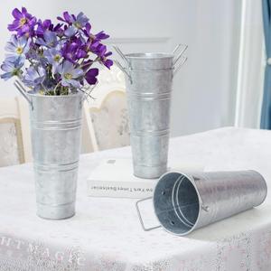 Metal Vases Farmhouse French Flower Bucket Vases for Cut Flowers for Home Decor and Wedding Table Centerpiece Decorations (Silver Set of 8) 4 Small and 4 Big, Big: 12×8 in, Small: 9×4.5 in