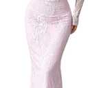 OYOANGLE Women's Floral Lace Slit Back Fishtail Long Dress Square Neck Cocktail Bodycon Maxi Dresses