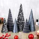 6 Pcs 12" 10" 6" Christmas Cone Tree Decoration Christmas Glitter Table Tree Farmhouse Tree Tiered Tray Ornament Xmas Tree for Home Holiday Entryway Tabletop Tree Centerpiece Decor (Black and Gray)