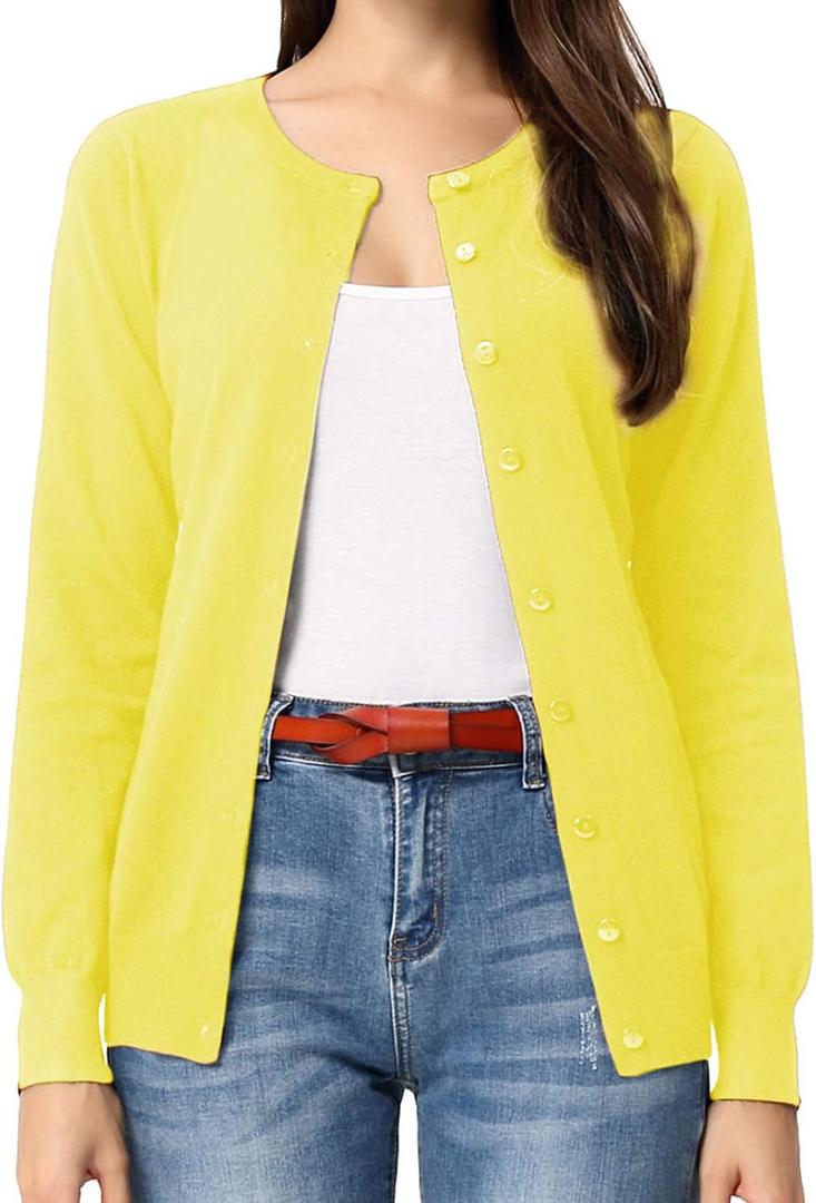 GRACE KARIN Women's Long Sleeve Button Down Crew Neck Classic Sweater Knit Cardigan (Yellow, XXXL)