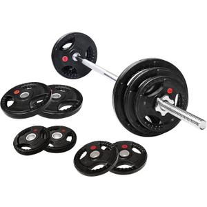 1 Inch Cast Iron Standard Weight Plates with 5FT Standard Barbell Bar & Star Locks, Total 45 Pounds Set (35 Lbs Plates + 10 Lbs Bar)