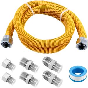AMI PARTS 48" Flexible Gas Line Kit Yellow Coated, Gas Hose Connector Kit for Dryer, Stove, Water Heater,5/8" OD(1/2" ID) Stainless Steel Gas Line with Connector 1/2" MIP &1/2"FIP & 3/4"MIP Fitting