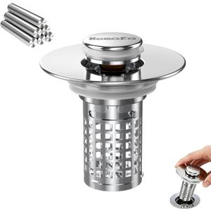 2 x Bathroom Sink Drain Strainer, Stainless Steel Pop-up Strainer Basket Hair Catcher with Removable Basket, Brass Bullet Core, Universal Fit 1.1-2.36 Inch (1PCS)