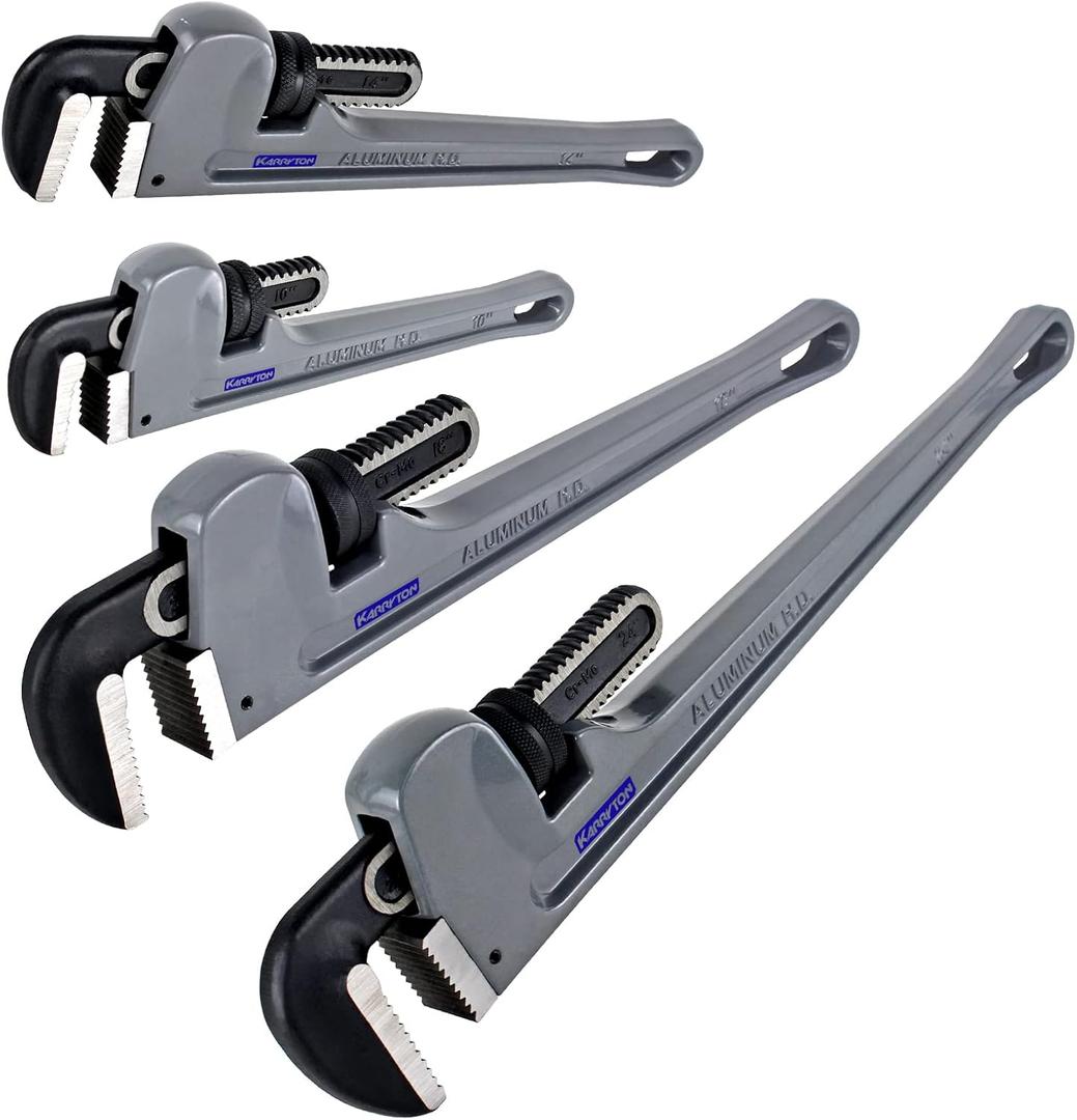 Aluminum Pipe Wrench Set, 10" 14" 18" 24"(4 Pack) Adjustable Straight Handle Plumbing Wrench Set, Heavy Duty Plumbers Tool with Drop Forged Jaw, Exceeds the Standard GGG
