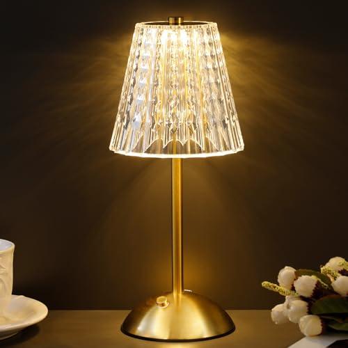 Fsaox Cordless Table Lamp with Touch Control - 3000mAh Rechargeable, Small Crystal 3-Color Dimmable Ambient Light for Dining Table, Bedside, Kitchen, Entryway, Bathroom, Restaurant, Gifts