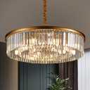 lighceac 31.5" 12-Light Modern Crystal Chandelier Light Fixtures 3 Rings Gold Luxury Chandeliers for Living Room Glam Round Hanging Ceiling Pendant Lighting for Entryway Kitchen Bedroom Dining Room
