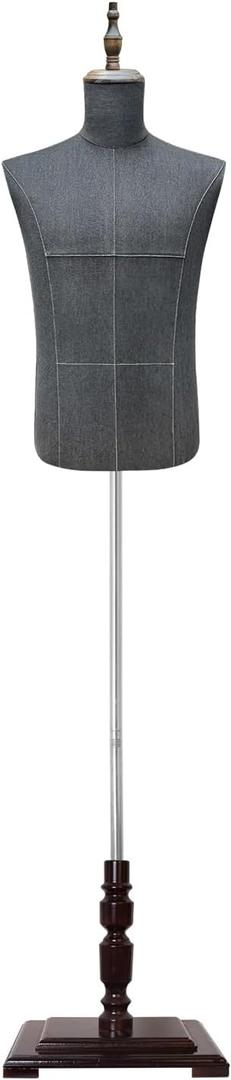 Male Dress Form, Male Mannequin Troso Body with Wooden Stand, Adjustable Height Clothing Manikin for Display and Sewing, Male