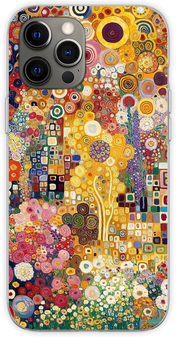 Phone Case Compatible with iPhone 16 Gustav Klimt Flower Garden Soft TPU Protective Phone Cover for Men Women Girls Boy Shockproof, Flower Garden