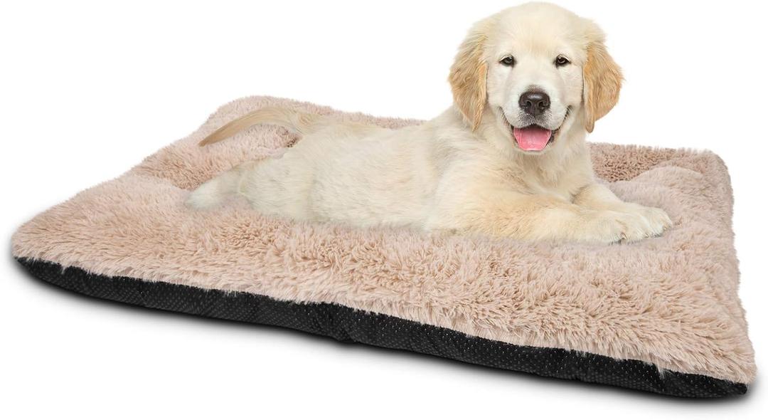 JOEJOY Dog Bed Crate Pad, Ultra Soft Calming Dog Crate Bed Washable Anti-Slip Kennel Crate Mat for Medium Small Dogs, Dog Mats for Sleeping and Anti Anxiety23" x 18", Beige