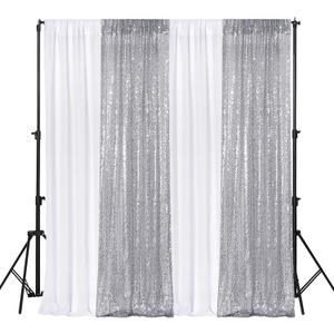 VitalCozy 4 Panels Backdrop Curtains 2 Pcs 4 x 10 ft Sequin Glitter 2 Pcs 7 x 10 ft Chiffon Photo Background Curtains for Graduation Wedding Birthday Party Decorations(White, Silver)