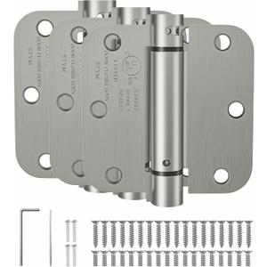 HOSOM Self Closing Door Hinges 3.5 Inch Spring Loaded Hinges Adjustable Tension for Interior Door, UL Listed, for Left and Right Hand Door, 5/8'' Radius Corners, Brushed Nickel, 3 Pack