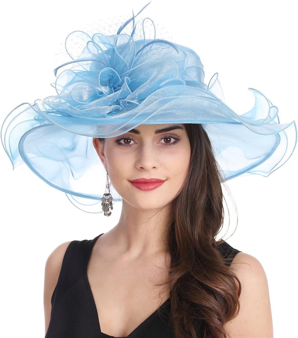 SAFERIN Women's Organza Church Kentucky Derby Fascinator Bridal Tea Party Wedding Hat (3190-light Blue)