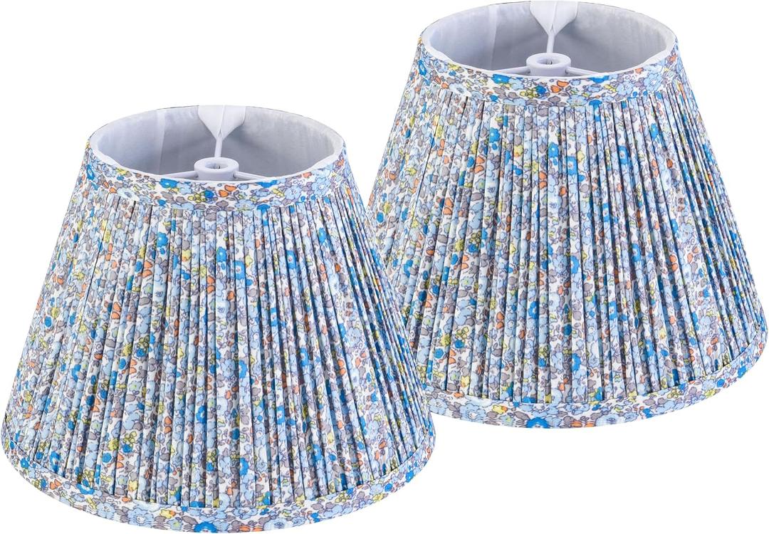GO&SO Pleated Lamp Shades Set of 2 Small Mini, 5" Top x 9" Bottom x 6.4" High(SPider) Art Deco Multi-Floral Lampshades for Table Lamps,Nightstand Lamp,Bedroom and Office Desk Lamp Replacement Shade