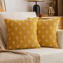 EMEMA Fall Mustard Yellow Decorative Throw Pillow Covers Rhombic Jacquard Pillowcase Cushion Case Square for Couch Sofa Bed Living Room Bedroom Set of 2, 20x20 Inch