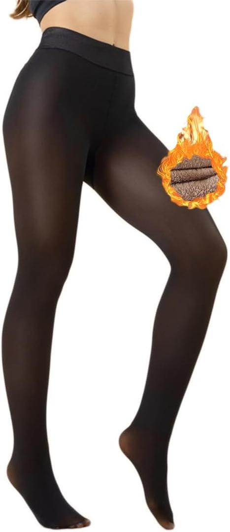 VINICUNCA Winter Warm Fleece Lined Tights, Fake Translucent pantyhose Thick Thermal Leggings Pants (Black)