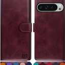 SUANPOT for Google Pixel 9 Pro XL 6.8" 5G Wallet case with RFID Blocking Credit Card Holder,Flip Book PU Leather Protective Cover Women Men for Pixel 9 Pro XL Phone case Wine Red