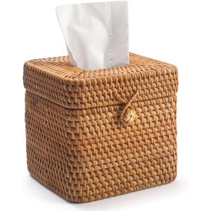Rattan Tissue Box Cover Square, Wicker Tissue Box Holder with Lid, Natural Woven Facial Tissue Holder for Bathroom, Kitchen, Living Room (Natural) Rattan Tissue Box Cover Square, Wicker Tissue Box Holder with Lid, Natural Woven Facial Tissue Holder for Bathroom, Kitchen, Living Room (Natural)