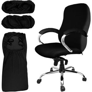 Tatuo 3 Pcs Computer Office Chair Cover Universal Rotating Chair Slipcovers Protector Removable Washable Office Armrest Covers with Zipper for High Back Seat Backrest(M,Waffle,Black)