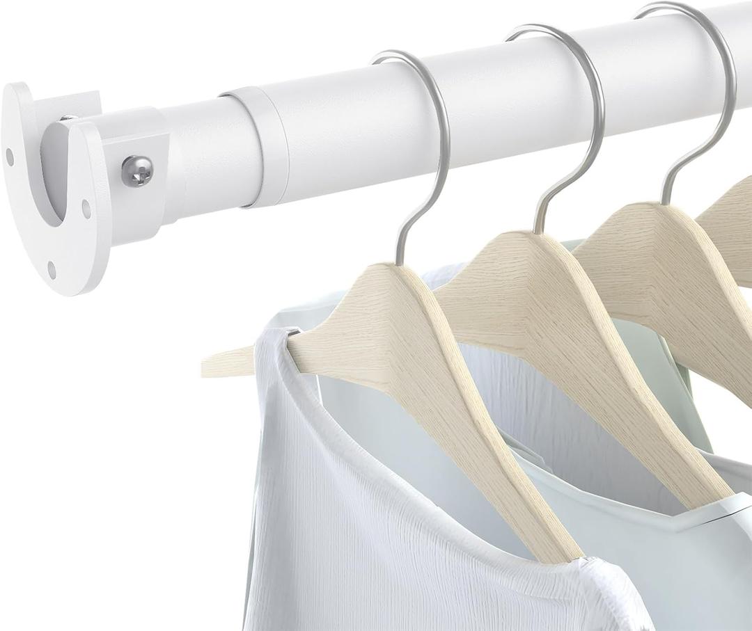 Closet Rods for Hanging Clothes, 17 to 69 Inch Heavy Duty Stepless Adjustable Closet Hanging Rod, 1.3 Inch Diameter Metal Closet Rod for Wardrobes Laundry Bedroom RV (Matte White)