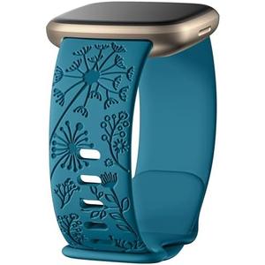 DGege Flower Engraved Bands Compatible with Fitbit Sense Bands/Versa 4/Versa 3/Sense 2 1 Band for Women, Cute Fancy Dandelion Floral Wristband Replacement Strap Compatible with Fitbit Versa 3 Bands Pack of 2