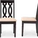 Baxton Studio Cherese Dining Chair and Dining Chair Sand Fabric Upholstered and Dark Brown Finished Wood 2-Piece Dining Chair Set