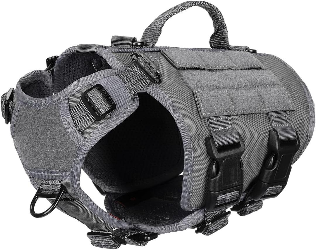 ICEFANG GN3 Tactical Dog Harness with 6X Buckle,Dog Molle Vest with Handle,3/4 Body Coverage,Hook and Loop Panel for ID Patch,No Pulling Front Clip (XS (17"-23" Girth), Wolf Gray)