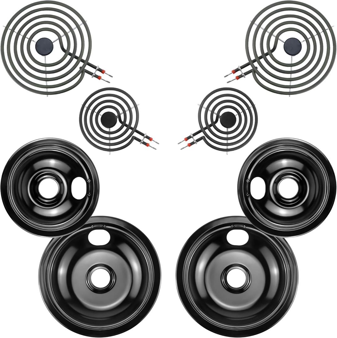 Black Burner Drip Pan Bowls 5304430149(6")5304430150(8") and Electric Stove Burners MP15YA(6") MP21YA(8") Compatible for Frigi-daire Ken-more Cro-sley Tap-pan etc Stove by MIFLUS