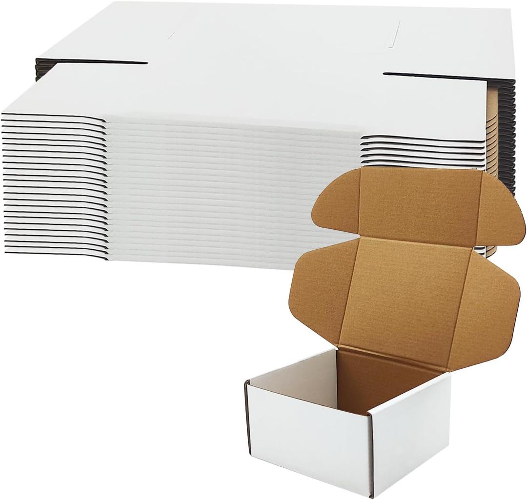6x5x3 inch Shipping Boxes, White Corrugated Cardboard Box Literature Mailing Shipping Packaging Recyclable Storage Boxes and Craft Gifts Giving Products Business White Box Set of 25 (6''x5''x3'')