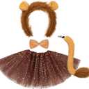 4 Pcs Halloween Costume Set Animal Ears Headband Tail Bowtie Tutu Skirt for Kids Adult Halloween Dress Up (Lion)