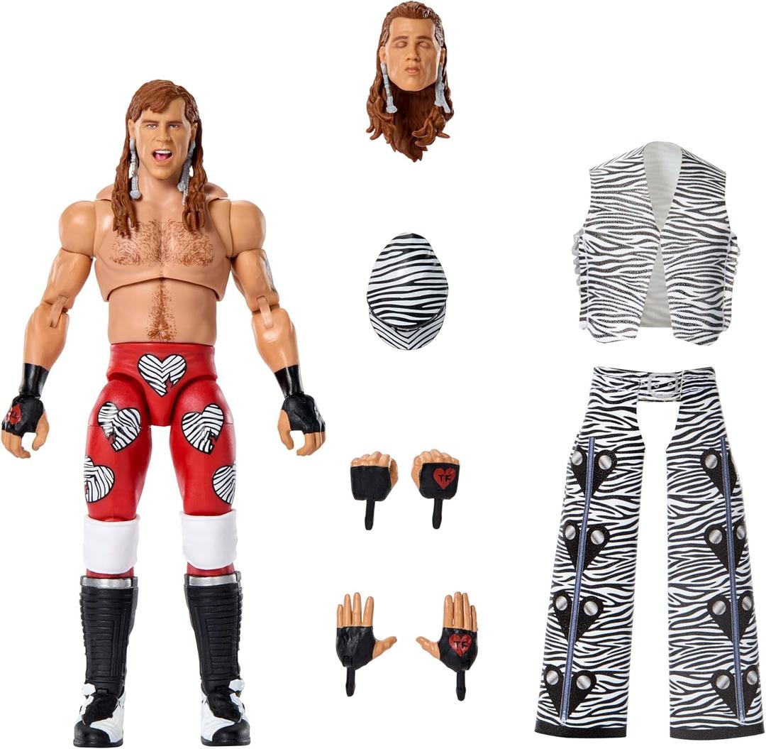 Mattel WWE Ultimate Edition Action Figure & Accessories Set, Shawn Michaels 6-inch Collectible with Swappable Heads & Hands, 30 Articulation Points