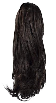 Sofeiyan 13" Ponytail Extension Long Curly Ponytail Clip in Claw Hair Extension Natural Looking Synthetic Hairpiece for Women, Darkest Brown Tend to Black