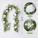 Anna's Whimsy 2PCS 5.91FT Artificial Eucalyptus Garland with Flowers, Fake Rose Gypsophila Garland, Faux Floral Greenery Garlands for Wedding Spring Home Party Table Runner DecorWhite