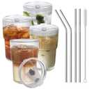 HIGIINC Iced Coffee Cups With Lids and Straws 4 Pcs, 16 OZ Unbreakable Glasses Drinking Set,Clear Plastic Cups Reusable Iced Coffee Tumbler with Lid and Straw, To Go Coffee Cups Dishwasher Safe