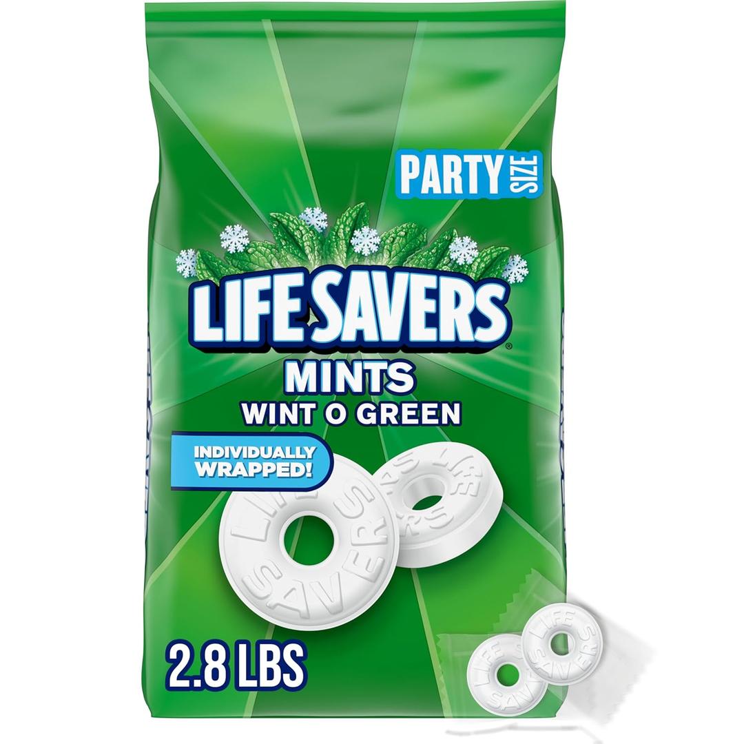 LIFE SAVERS Mints, Bulk Hard Candy Wint-O-Green Breath Mints, 2.8 LBS Party Size (EXP 09/01/25)