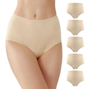 BATTEWA Incontinence Underwear for Women Washable, Leak Proof Underwear High Waist Cotton,Bladder Leakage 50ML (5Beige, Large, 5 Pack)