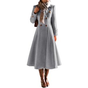 IDEALSANXUN Womens Long Wool Coat Fall Winter Double Breasted Trench Coat Peacoat Jackets (Large, Grey)