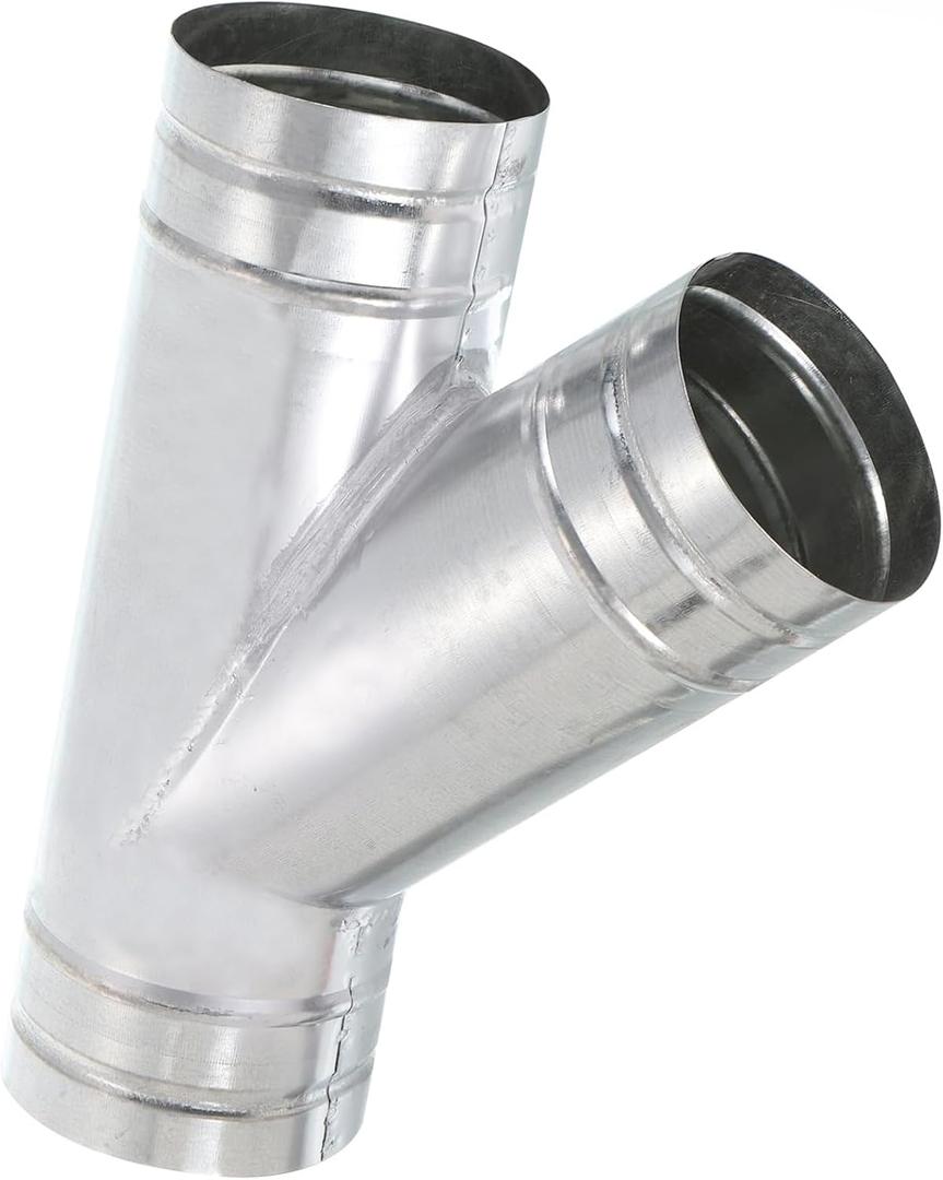 TOP-VIGOR 4" Inch to 4" Inch Wye Shape Duct Splitter, 45 Degree Dust Fitting Adapter, 3 Way Duct Hose Connector, Galvanized Steel Branch for Exhaust Fan, Dryer Vent Hose, Industrial HVAC Ventilation